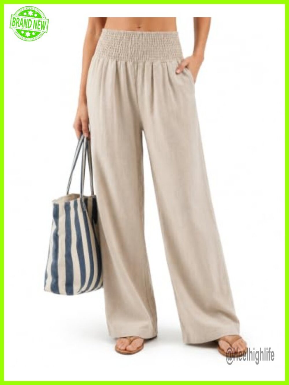 Tall Wide Leg Palazzo Pants 100% Cotton High Waisted Pull On